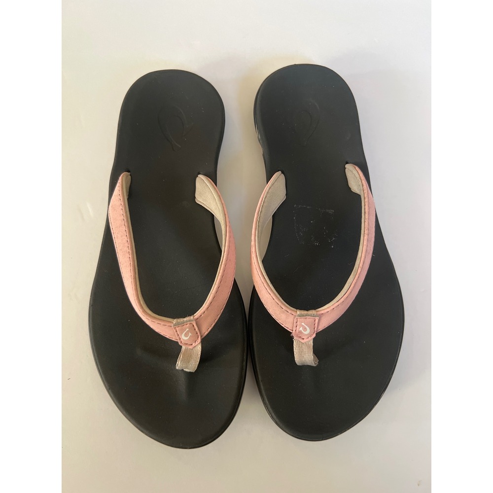 Olukai Ho'opio Girls Flip Flops Rose Dust Black Sandals 30131-RD40 Size 3 girls